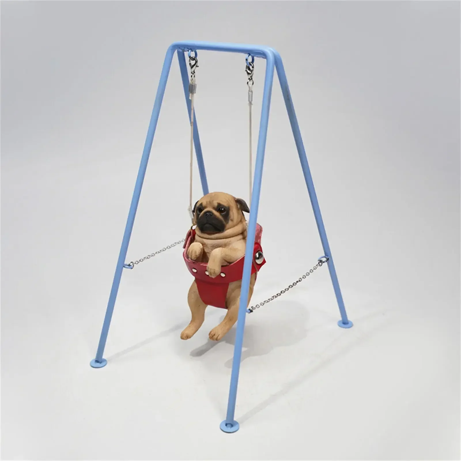 1/6 Pug on the Swing Model Cute Dog Animal Figure Soldier Accessory Desk Scene Decoration Educational Birthday Gift Toy