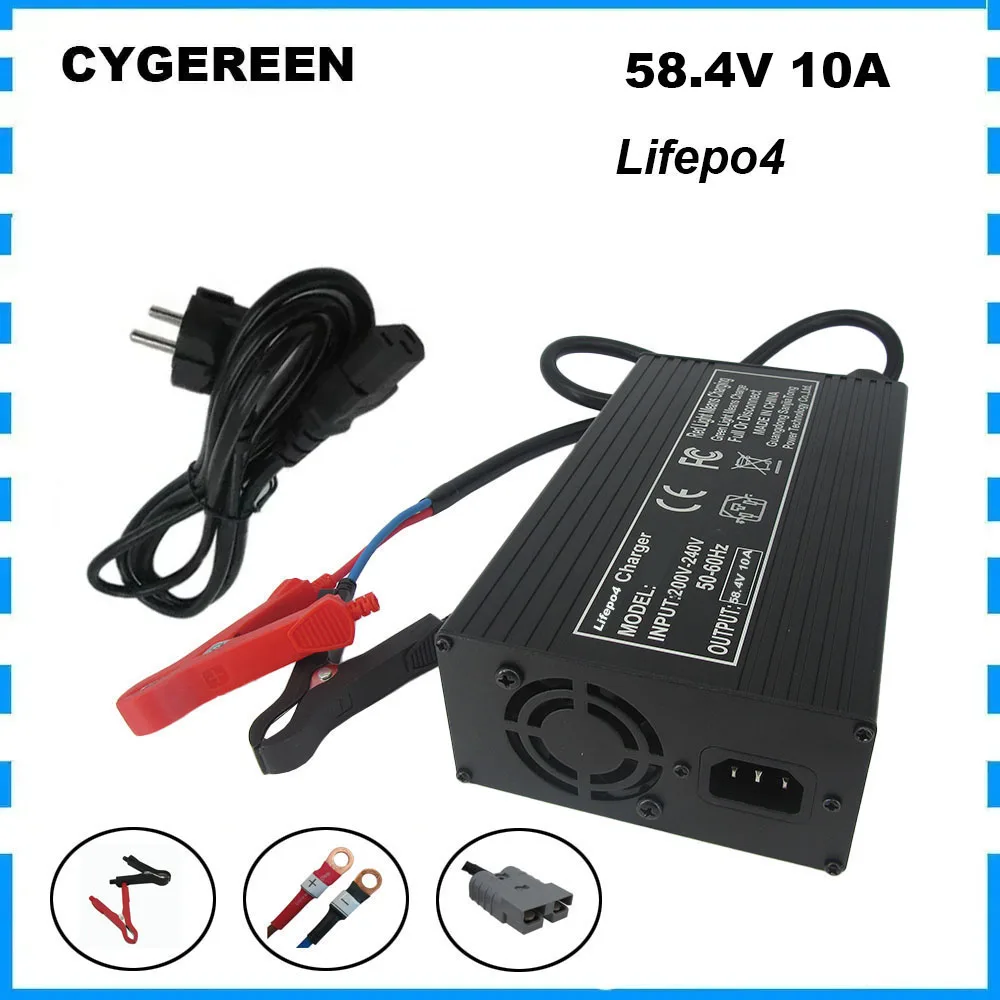 48V 10A Lifepo4 16S Ebike Battery Fast Charger 58.4V 10A Iron Phosphate LFP RV Golf Cart Scooter Charger Alligator Clip 220V