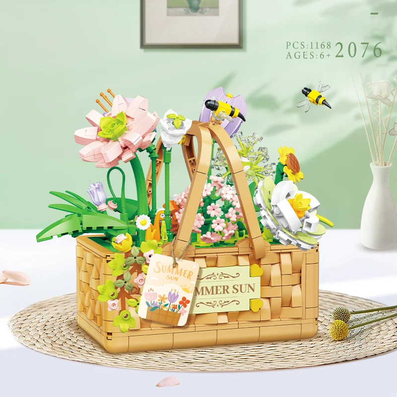 

Creative Mini 1168PCS Bouquet Flower Basket Building Blocks 3D Flower Model Ornament Micro Assembly Bricks Toy for Kid Girl Gift