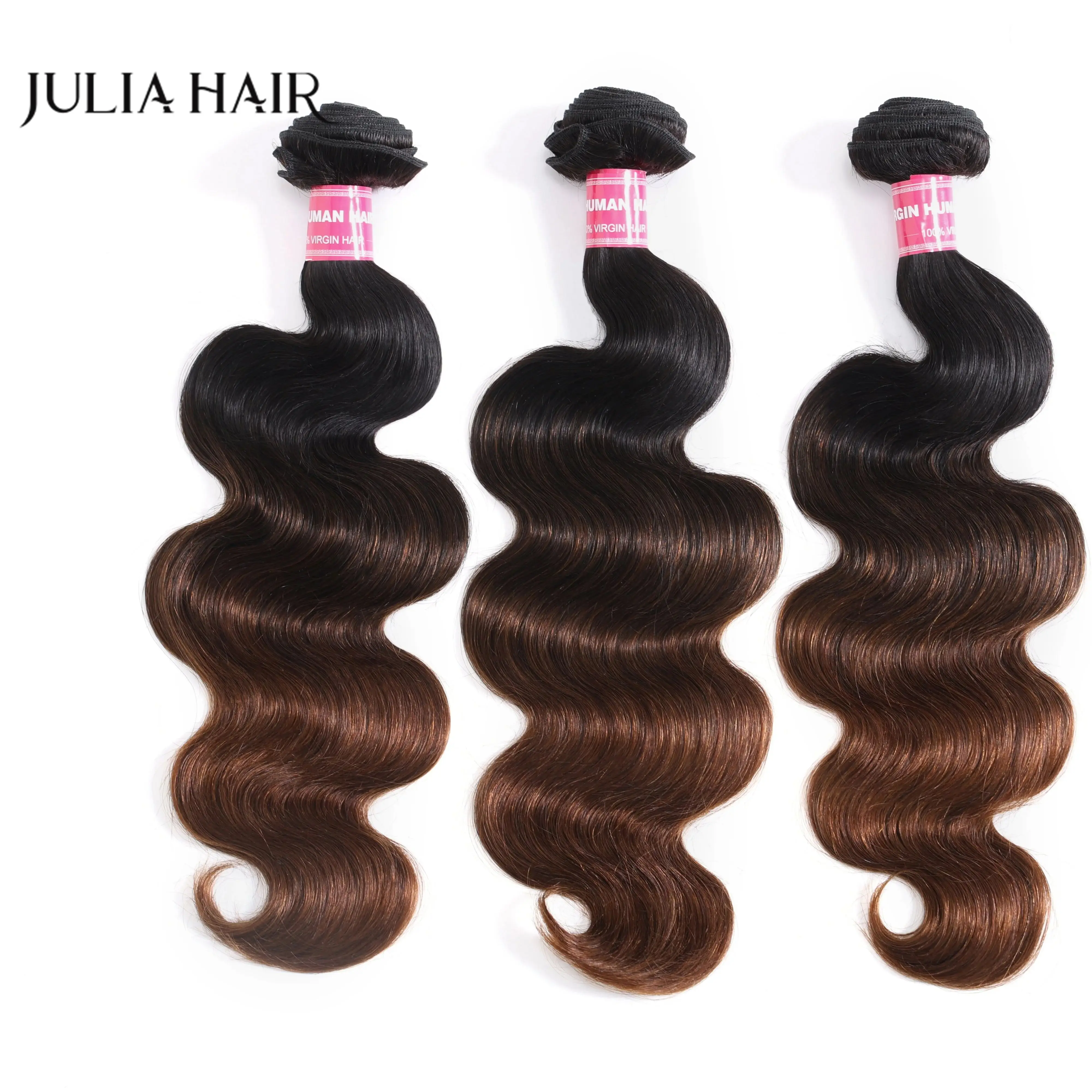 Julia Chestnut Brown Ombre Body Wave Hair Bundles Human Hair Bundles 100%  Virgin Human Hair Extensions 1/3/4 Pieces Double Weft