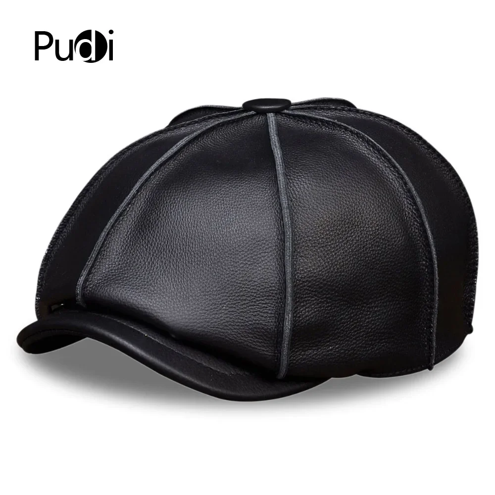 HL058 MEN'S Genuine Leather Baseball Cap Hat Brand New Real Leather Beret Caps Hats