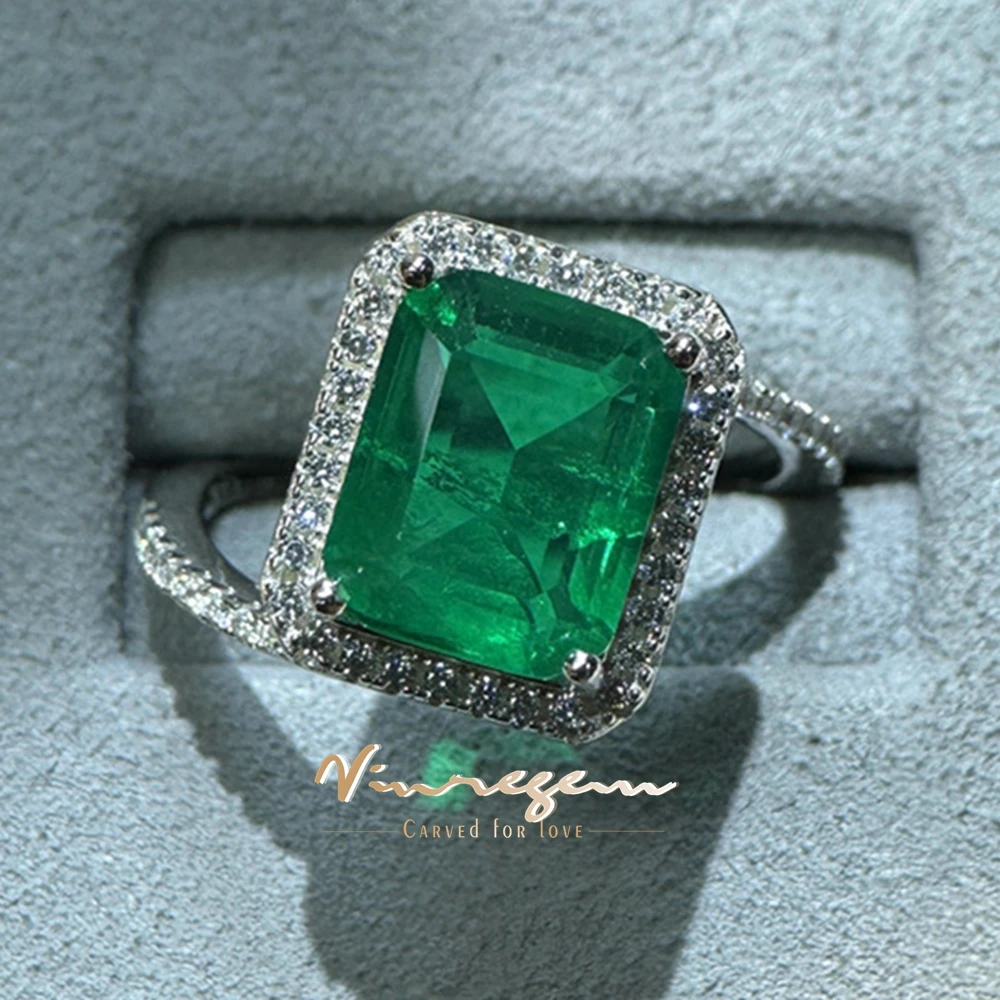 

Vinregem 8*10 MM Paraiba Tourmaline Emerald Gemstone Vintage Ring for Women 100% 925 Sterling Silver Jewelry Wedding Party Gifts