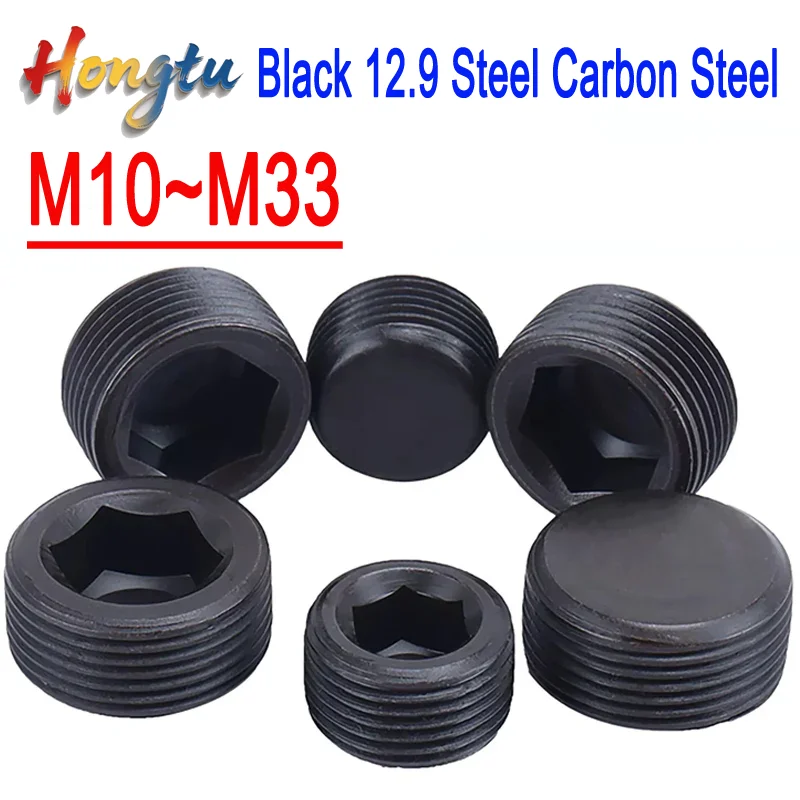 

M10~M33 Black 12.9 Steel Carbon Steel Hexagon Socket Pipe Plugs HexSocket End Cap Hexagon Plug Oil Hydraulic Pipe Fitting DIN906