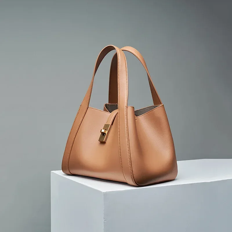 Bolsos tipo cubo de cuero genuino para mujer, bolsos de hombro a la moda para uso diario, bolsos de mano de alta calidad, bolso cruzado de diseñador de lujo para mujer 2024