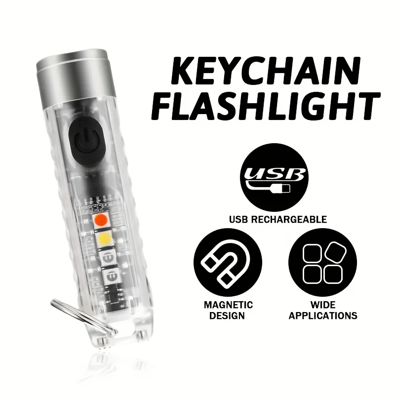 Portable Mini Keychain Flashlight Rechargeable Waterproof Torch Lamp with Magnet Multifunction Warning Camping Flashlight