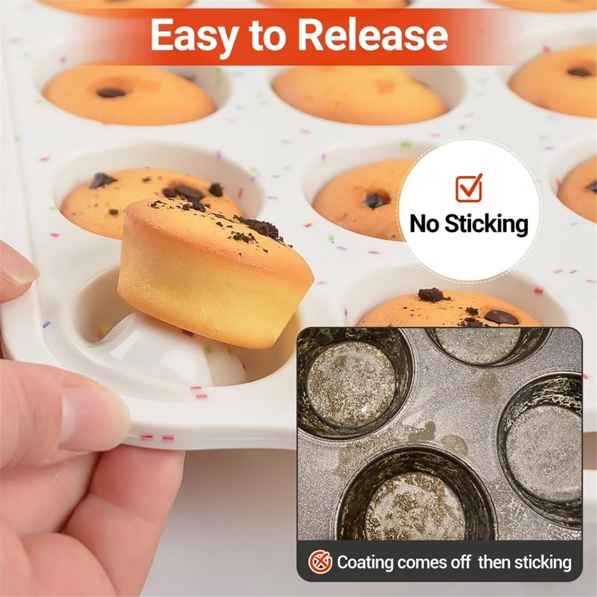 ABDR-2 Pack Mini Muffin Pan, Reinforced Frame Mini Cupcake Pans 24 Cups Nonstick Mini Muffin Silicone Molds with Handle