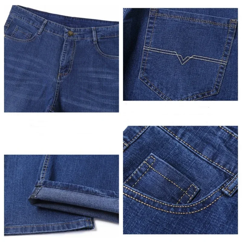 Gestreckte Jeans Männer 150 KG Plus Größe 50 48 46 Männlich Frühling Herbst Klassische Lose Elastische Gerade Hosen Breite bein Große Arbeits Hosen