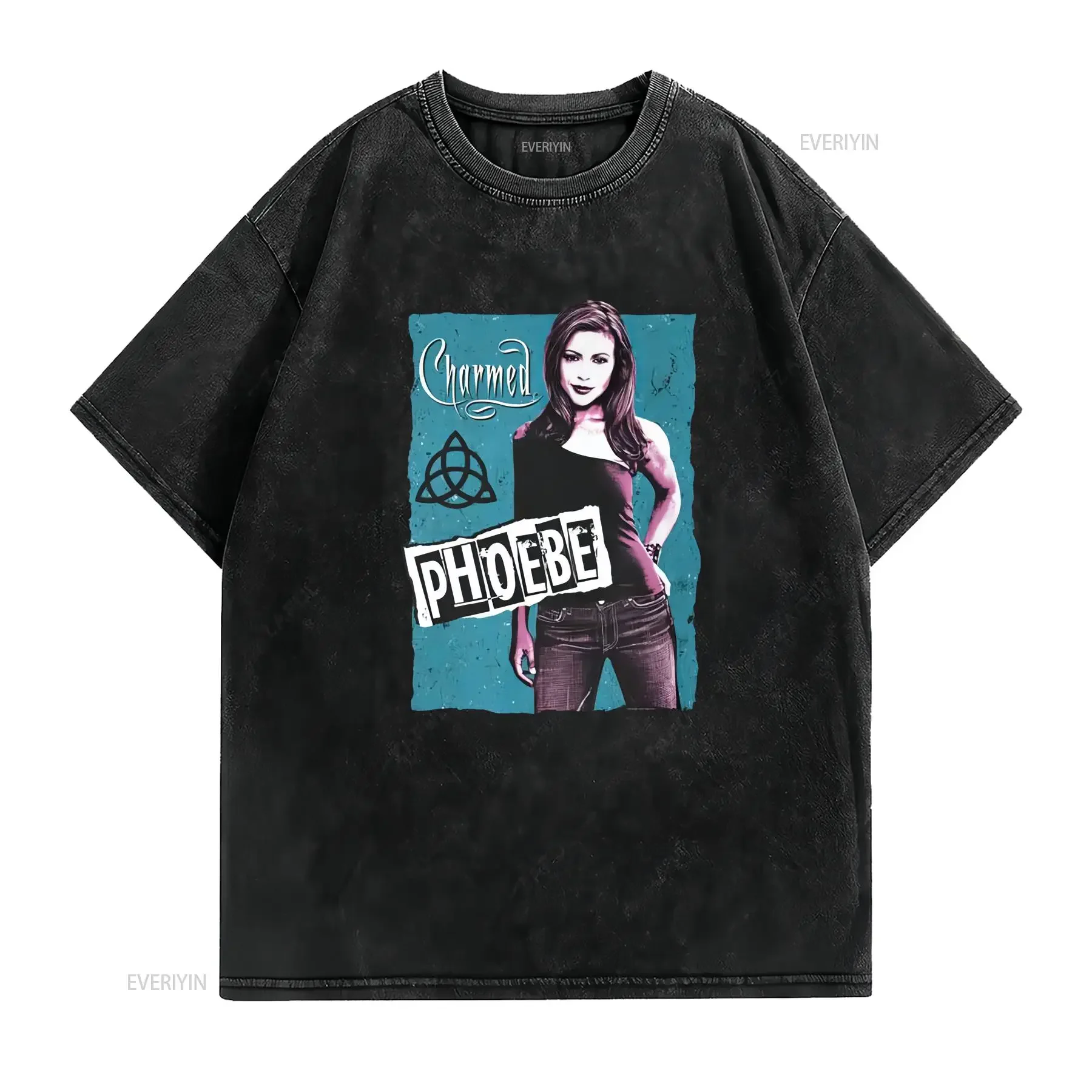 Charmed Phoebe Contrast Black Front Print Adult  T Shirt vintage Washed designer clothes Stretched streetwear Casual