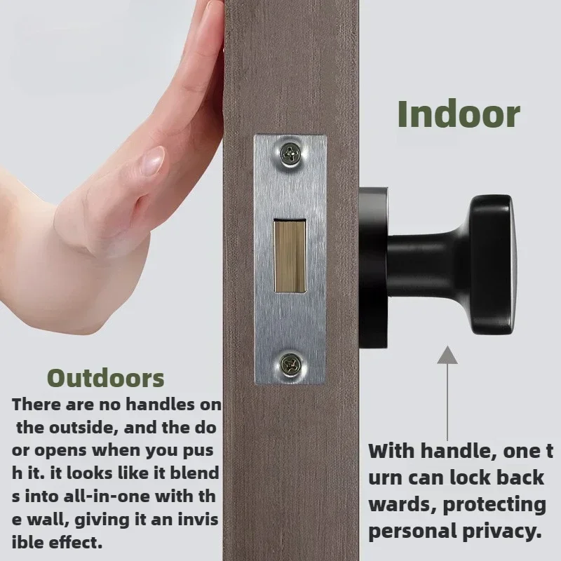 Wooden Door Ball Knob Single-sided Invisible Lock Keyless Black Grey Invisible Door Lock Indoor Bedroom Door