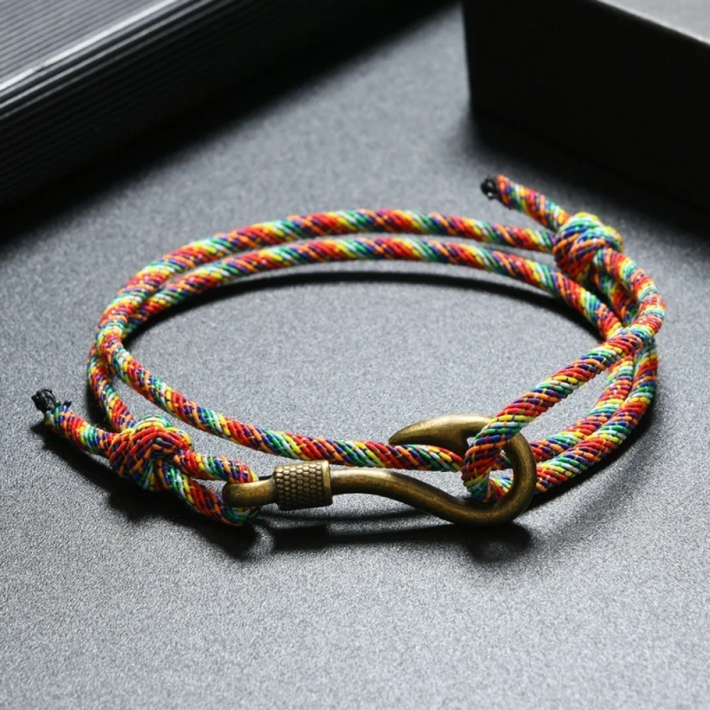 Vintage Herren Mehrschichtiges Geflochtenes Seil-Armband Einfacher Strandstil Fischhaken-Anker-Armband Modisches Accessoire Geschenk – Detail 6