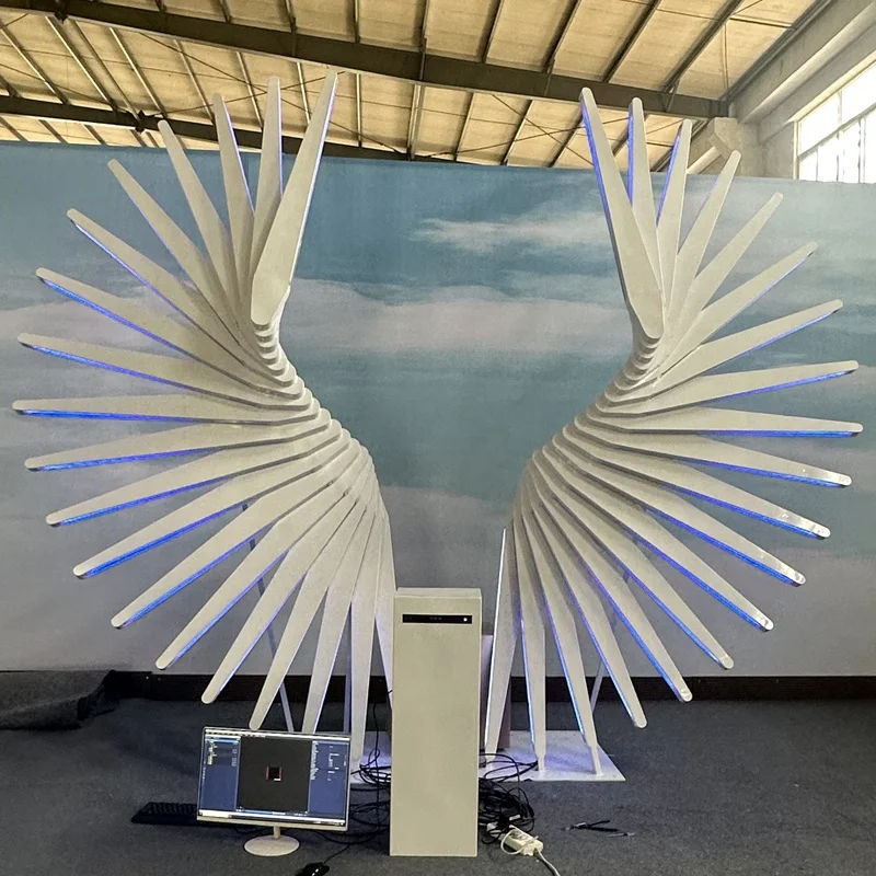 Outdoor Colorful Interactive 3D Angel Wings Landscape Light Emitting Diode Light