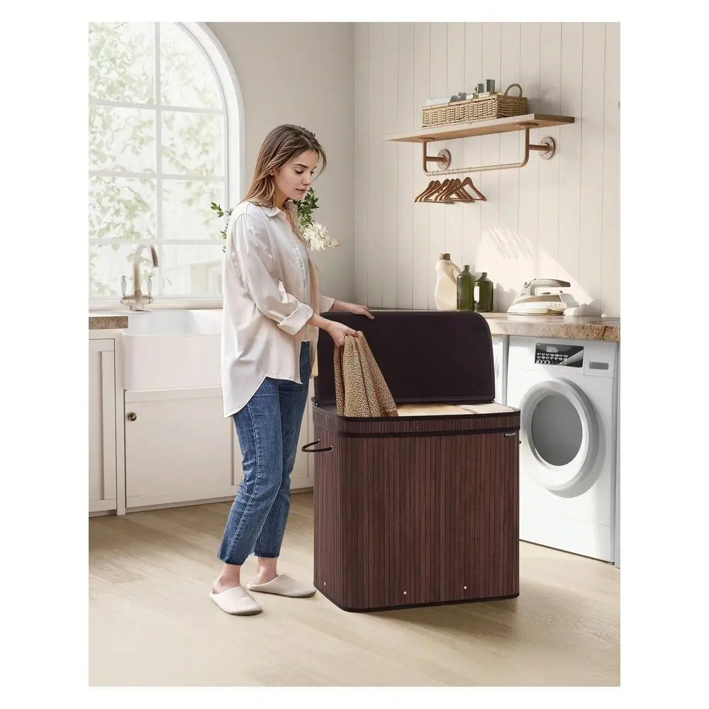 

Laundry Hamper With Lid, Bamboo Laundry Basket, Removable Machine Washable Laundry Basket, With Handles, 39.6Gallonslaundry Ham