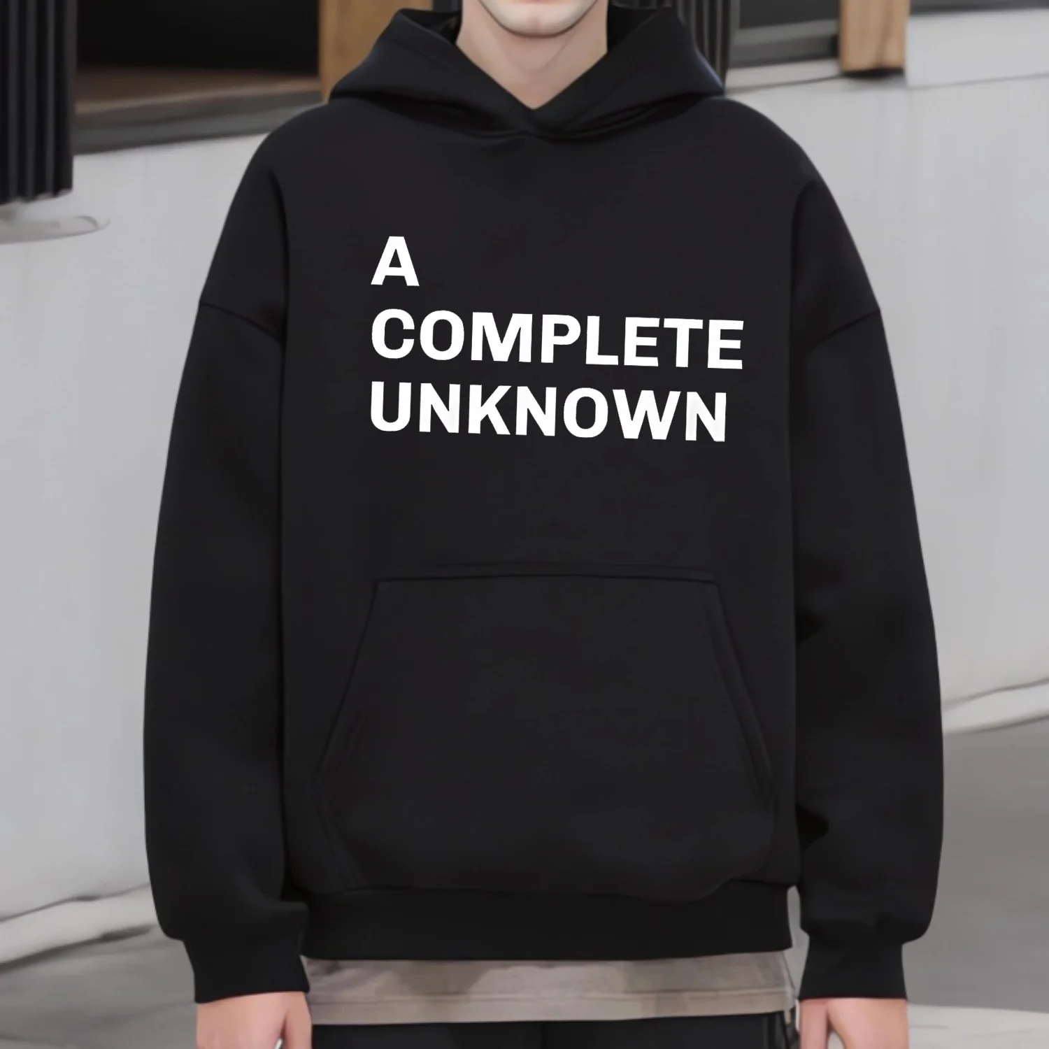 A COMPLETE UNKNOWN. Printed Hoodie Fun Personalized Letter Sweatshirt Casual Streetwear Long Sleeve Pullover Hooded