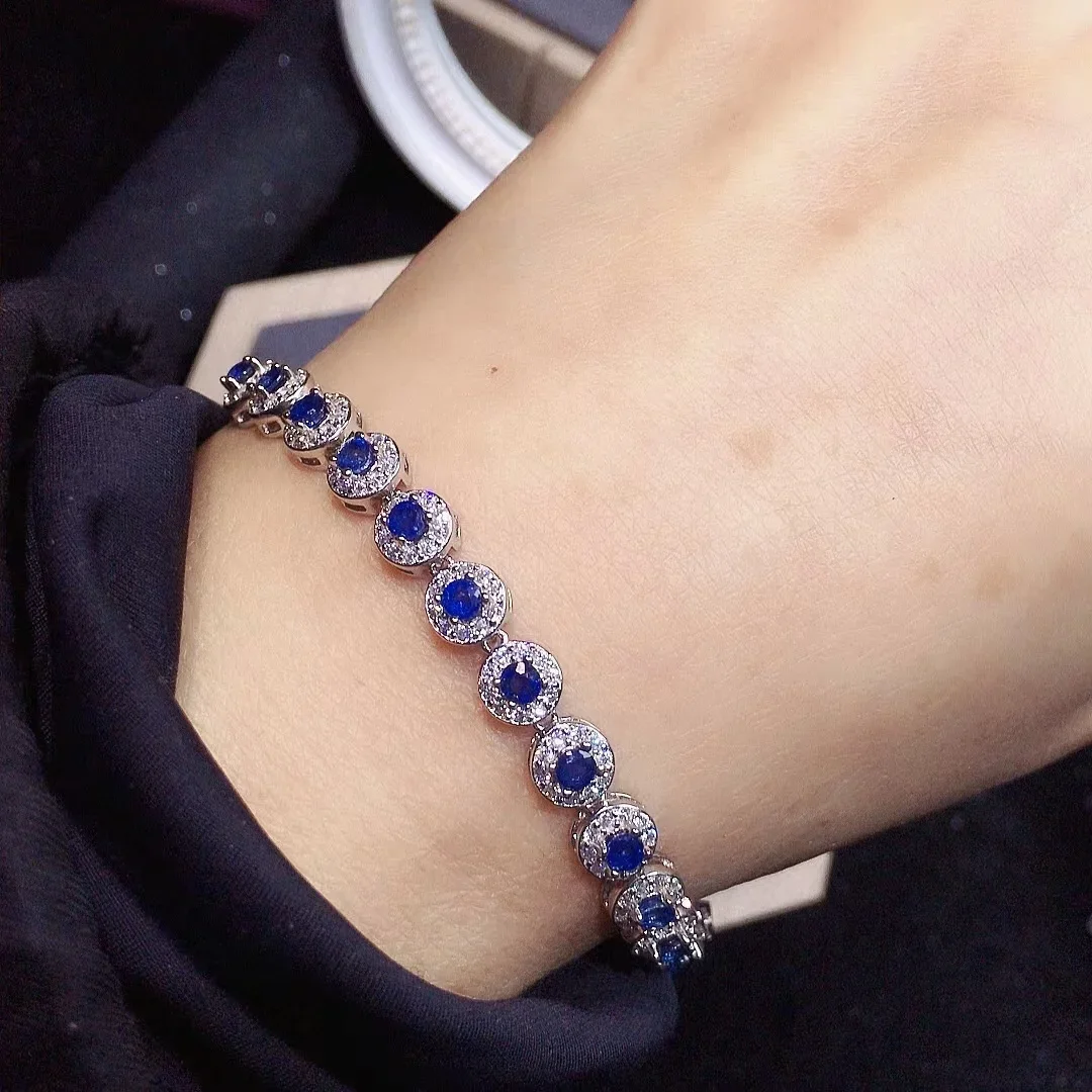 

total 1.5ct natural sapphire bracelet for office woman 3mm blue sapphire silver bracelet solid 925 silver sapphire jewelry
