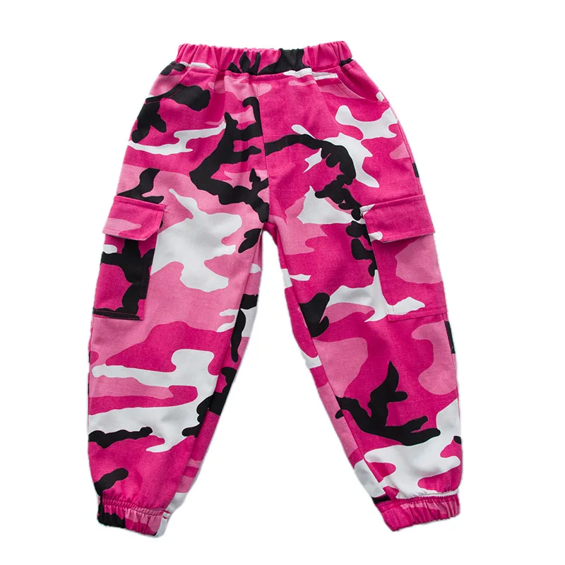 Kids Hip Hop Clothing Streetwear Rose Camouflage Military Tactical Cargo Pants Trousers for Girls Dance Costume Clothes