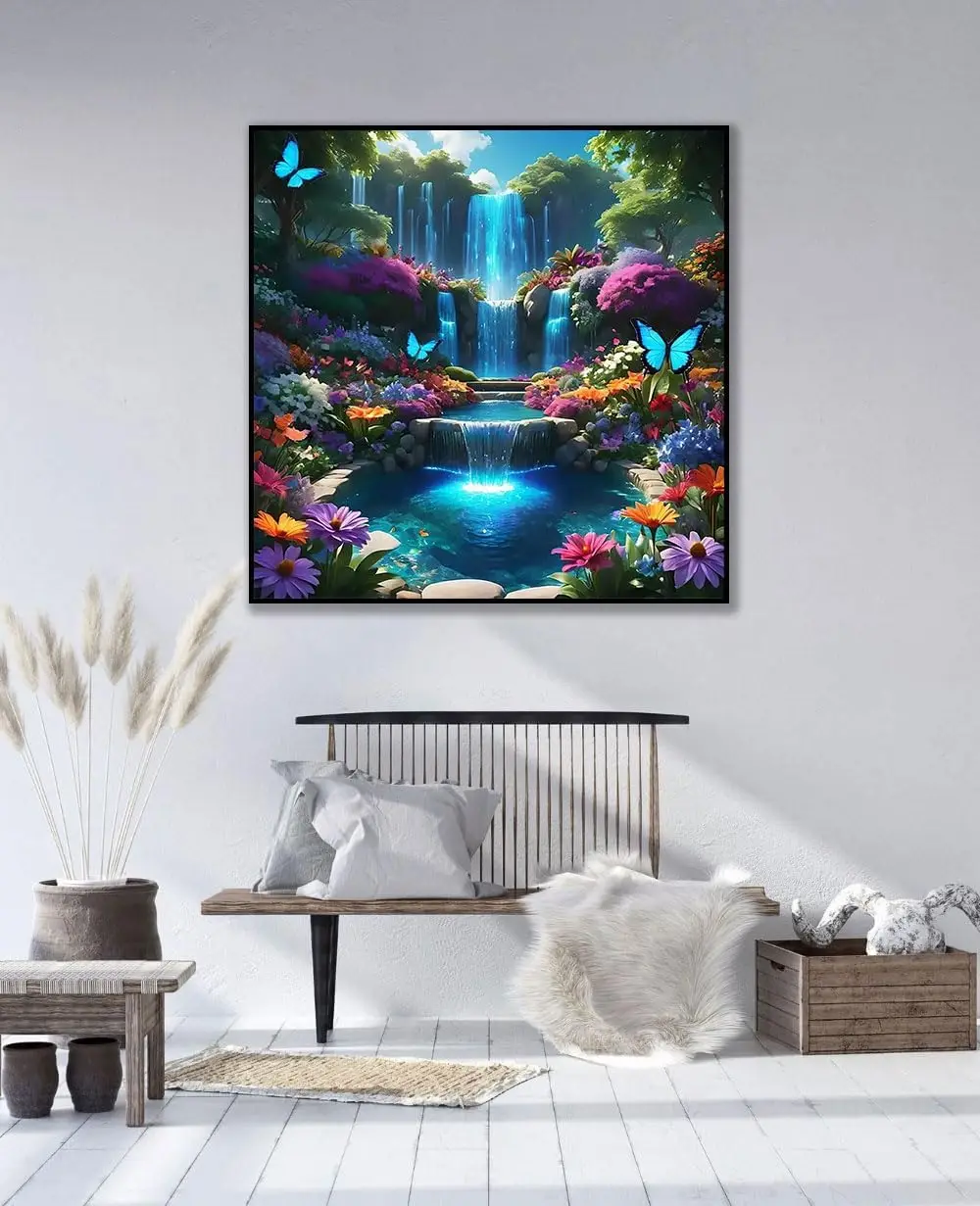 5D Diamond Painting Kit for Adults, Waterfall Landscape DIY Art, Full Round Drill Home Decor - view 5