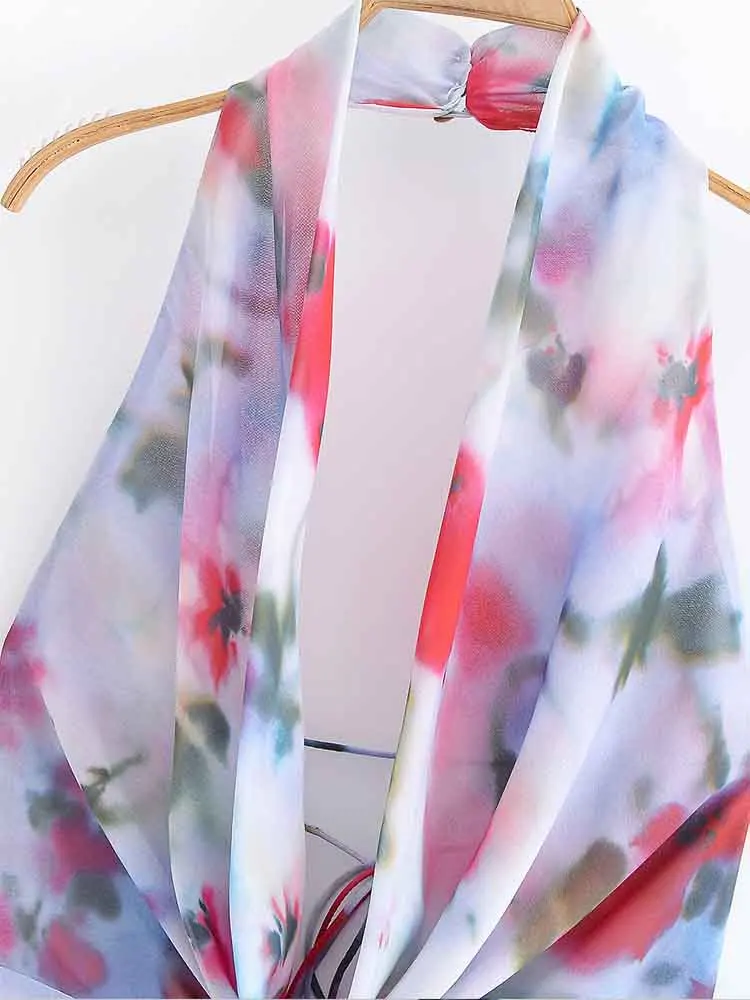 Abito midi con scollo all'americana, fiore caldo, temperamento versatile, stile europeo, nuova moda femminile, senza schienale, tie-dye