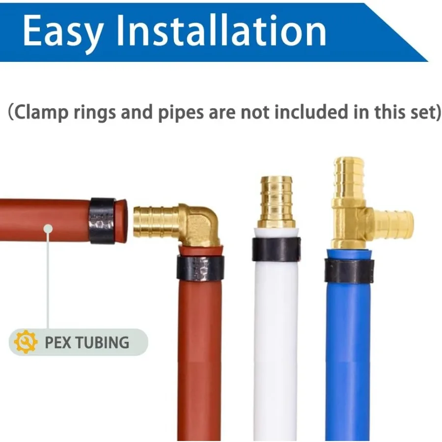 1 2 بوصة PEX Fitting Combo 30 قطعة لأنظمة السباكة السكنية: تتضمن 10 وصلات مستقيمة 10 90 درجة المرفقين 10 PEX Te