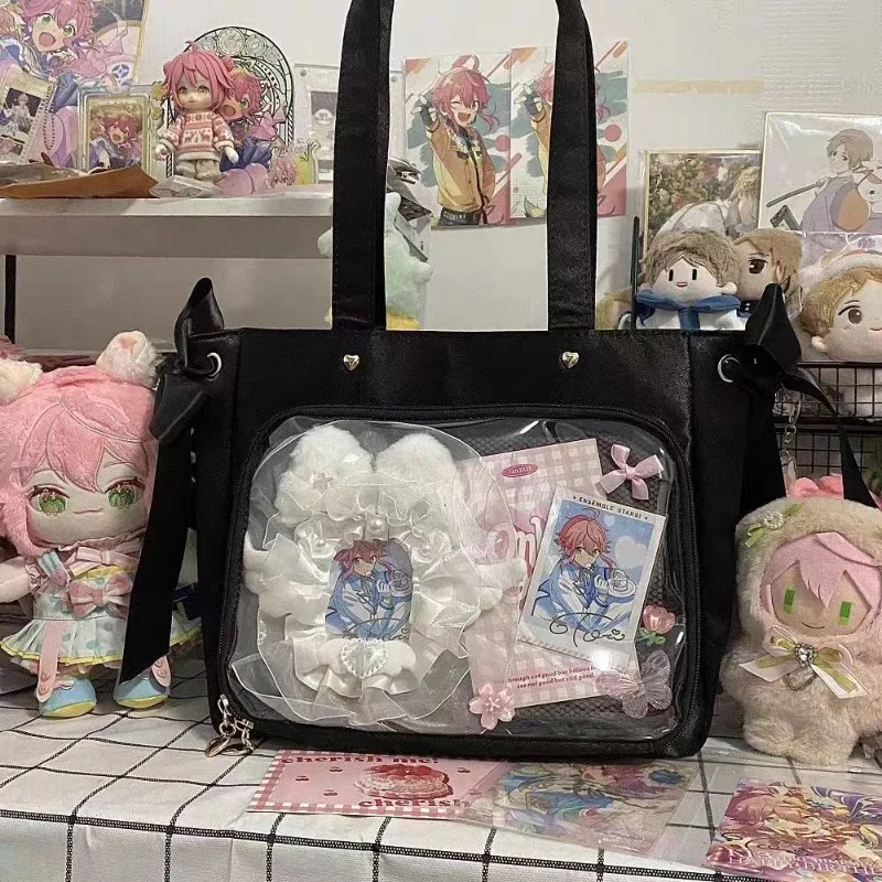 Xiuya Silver Womens Shoulder Bag Lolita Jk Large Capacity Japanese Style Tote Bag Fashion Harajuku Female Transparent Handbag