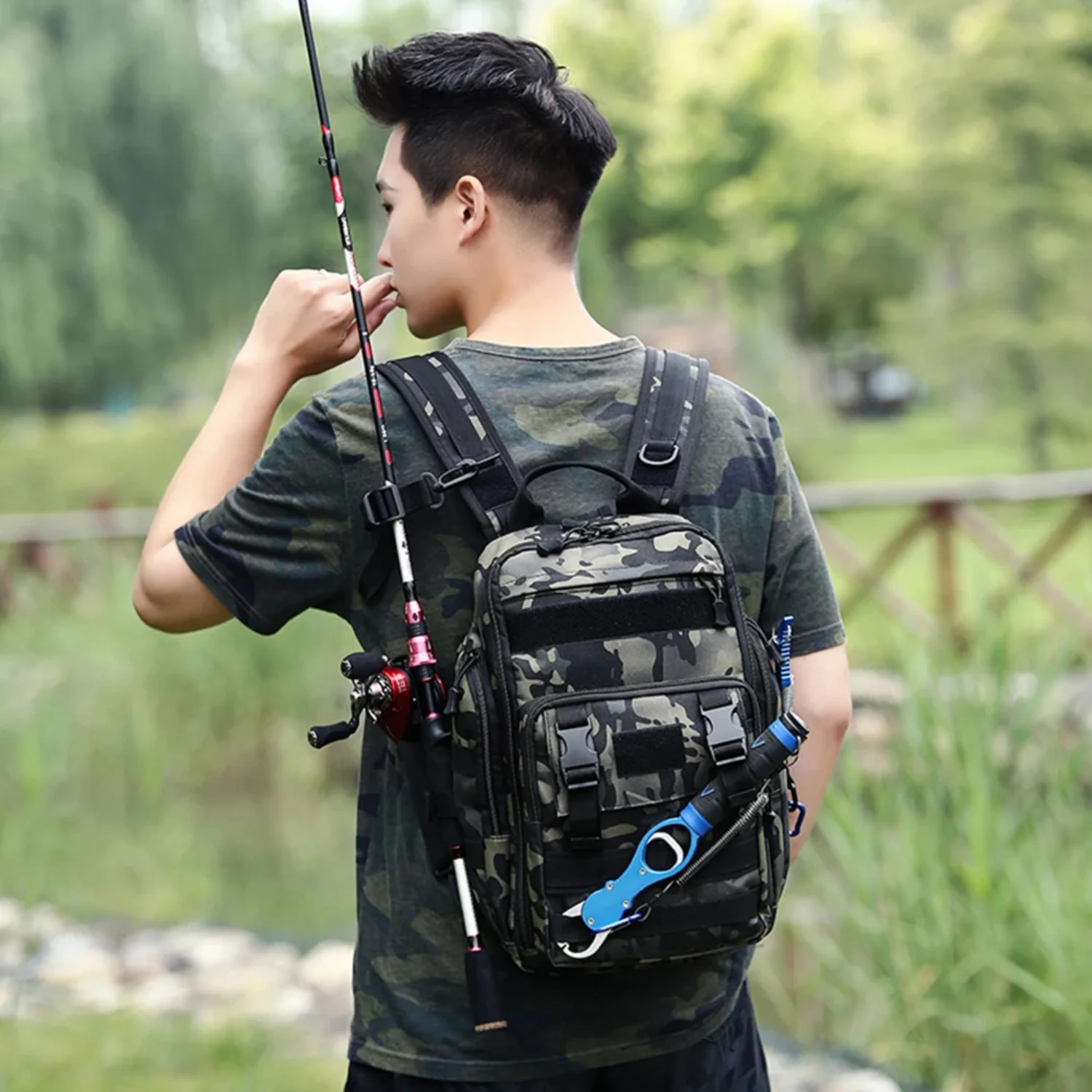 Mochila de aparejos de pesca táctica impermeable multifuncional de un solo hombro paquete militar pesca en el pecho X178G