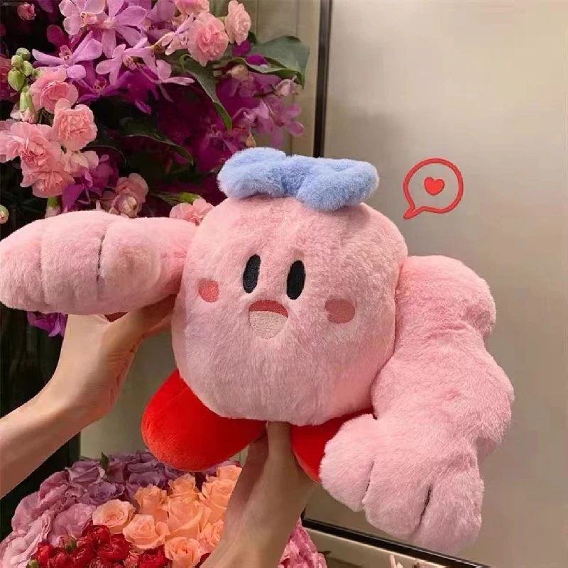 34cm Cartoon Muscles Kirby Pink Plush Toy Girl Sofa Throw Pillow Home Decoration Hercules Baby Sleeping Toy Christmas Present