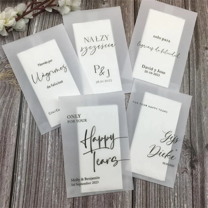 25pcs Happy Tears Personalised Tissue Packets | Wedding Tissues | Wedding Guests |Biodegradable Packets | Only For Your Happy Te