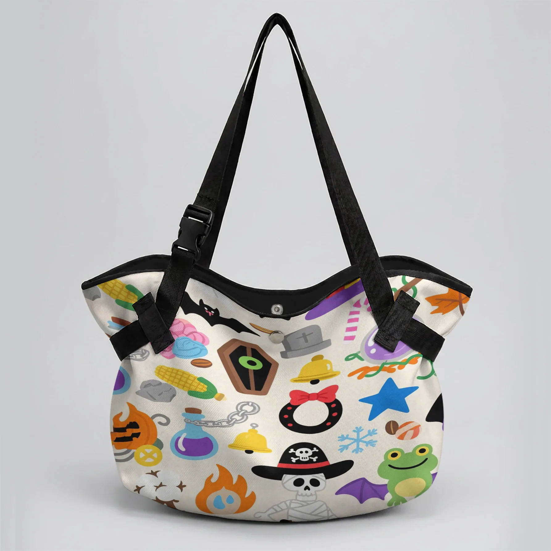 Cartoon Element Print 2 In 1 Tote Bag & Round Picnic Mat, Waterproof Foldable Mat For Camping Beach Picnic Travel