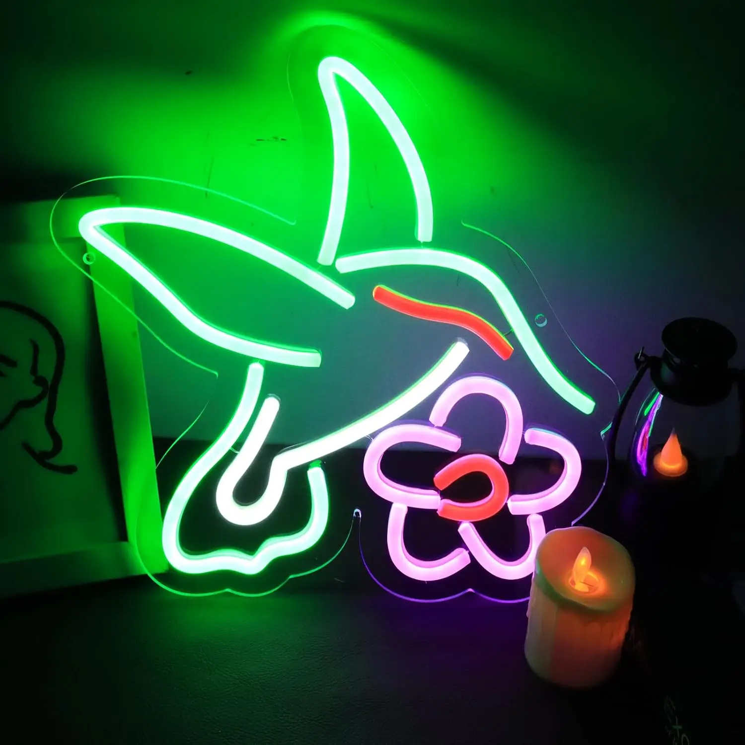 

Hummingbird Neon Sign Dimmable Flower Neon Lights for Bedroom Hotel Office Man Cave Home Decor Aesthetics Draw Birthday Gifts
