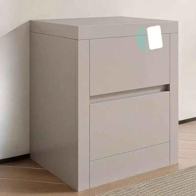 Solid Wood Concealed Anti Theft Bedside Table Multifunctional Safe Storage Cabinet Nightstands APP Lock And Magnetic Card Lock