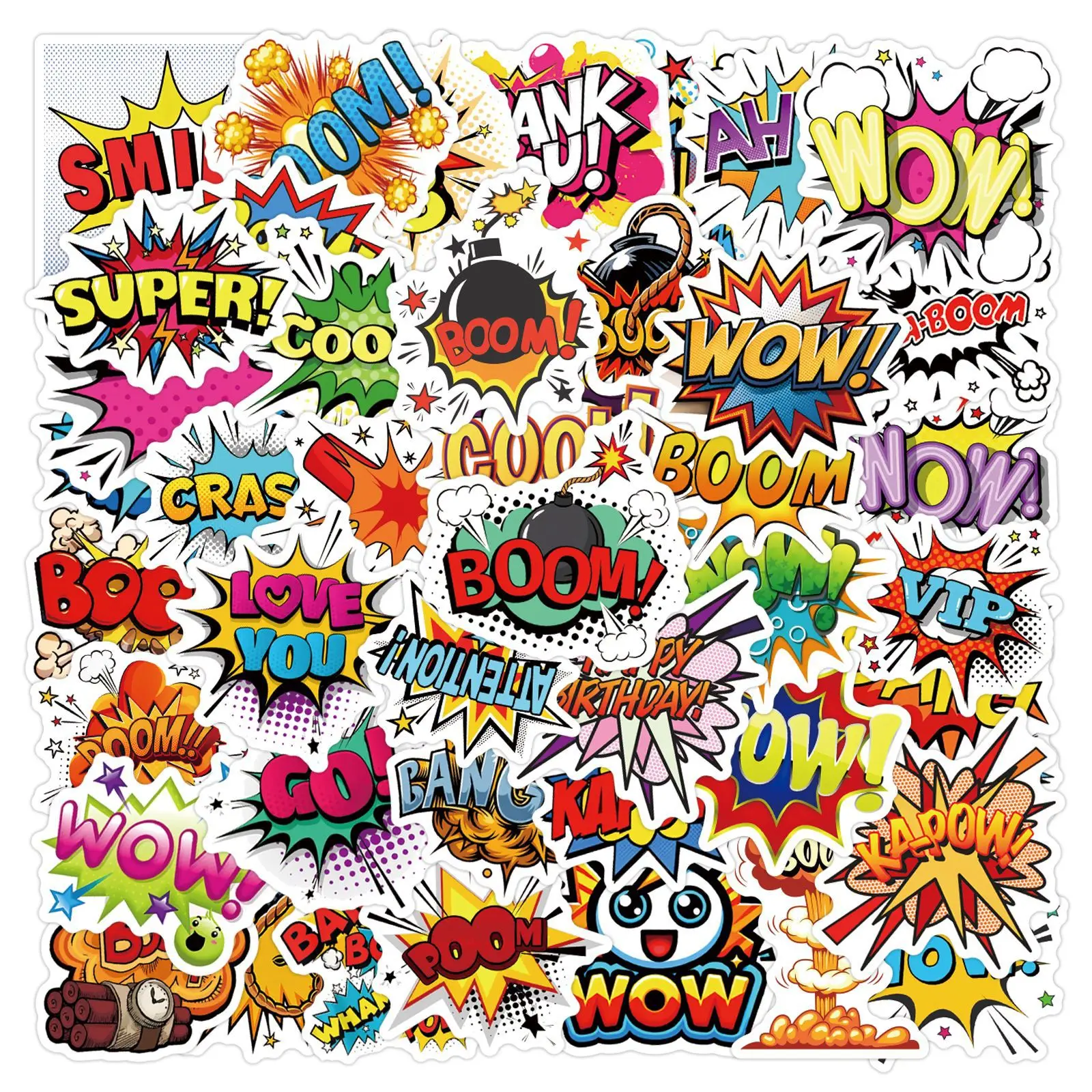 55 Stück Explosion Graffiti DIY Aufkleber Lustige Cartoon-Sticker für Laptop, Handy, Gitarre, Skateboard, Kühlschrank, wasserfeste Aufkleber