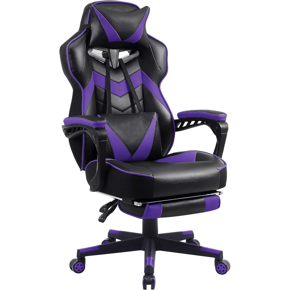 

Purple Gaming Chair with Footstool, Reclining Gaming Chair, High Back Massage Computer Chair