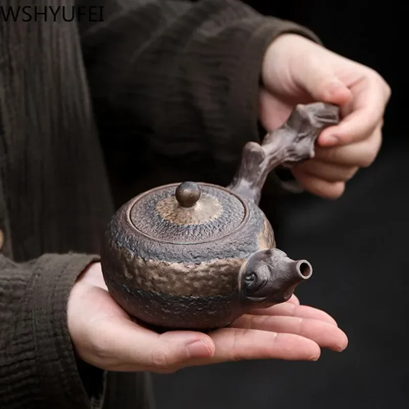 

New Chinese Stoneware Teapot Ceramic Side Handle Tea Pot Handmade Kettle Antique Teaware Tea Ceremony Gifts 220ml