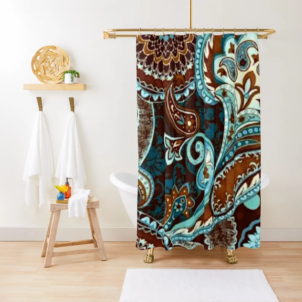 

Turquoise Brown Vintage Paisley Shower Curtain Cute Shower Bathroom Showers Curtain