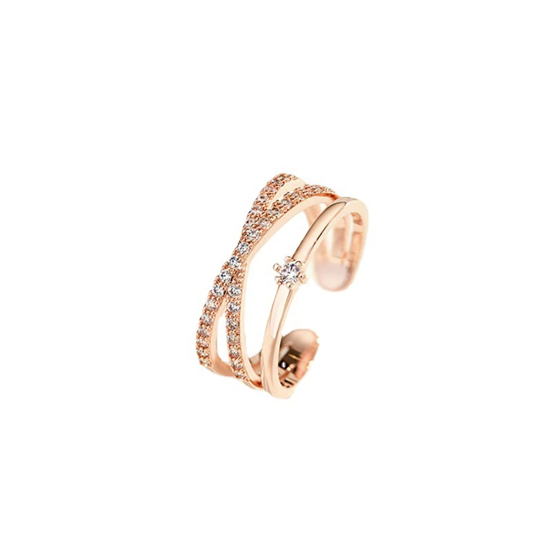 Foxanry Sparkling Zircon Lines Crossed Rings For Women Girls Simple New Fashion Temperament Exquisite Wedding Bride Jewelry Gift
