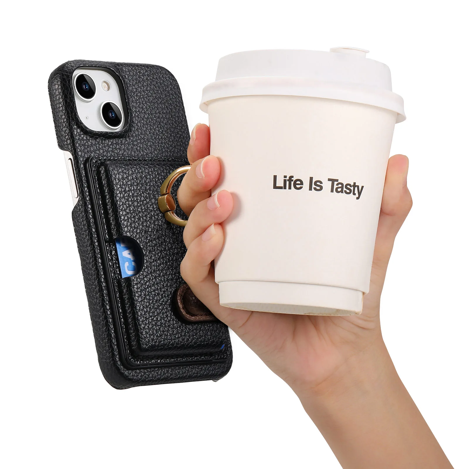 Leather Ring Support Phone Case for IPhone 17 Air 16E 18 16 15 14 13 12 11 Pro Max Plus Wallet with Card Holder Shockproof Cover