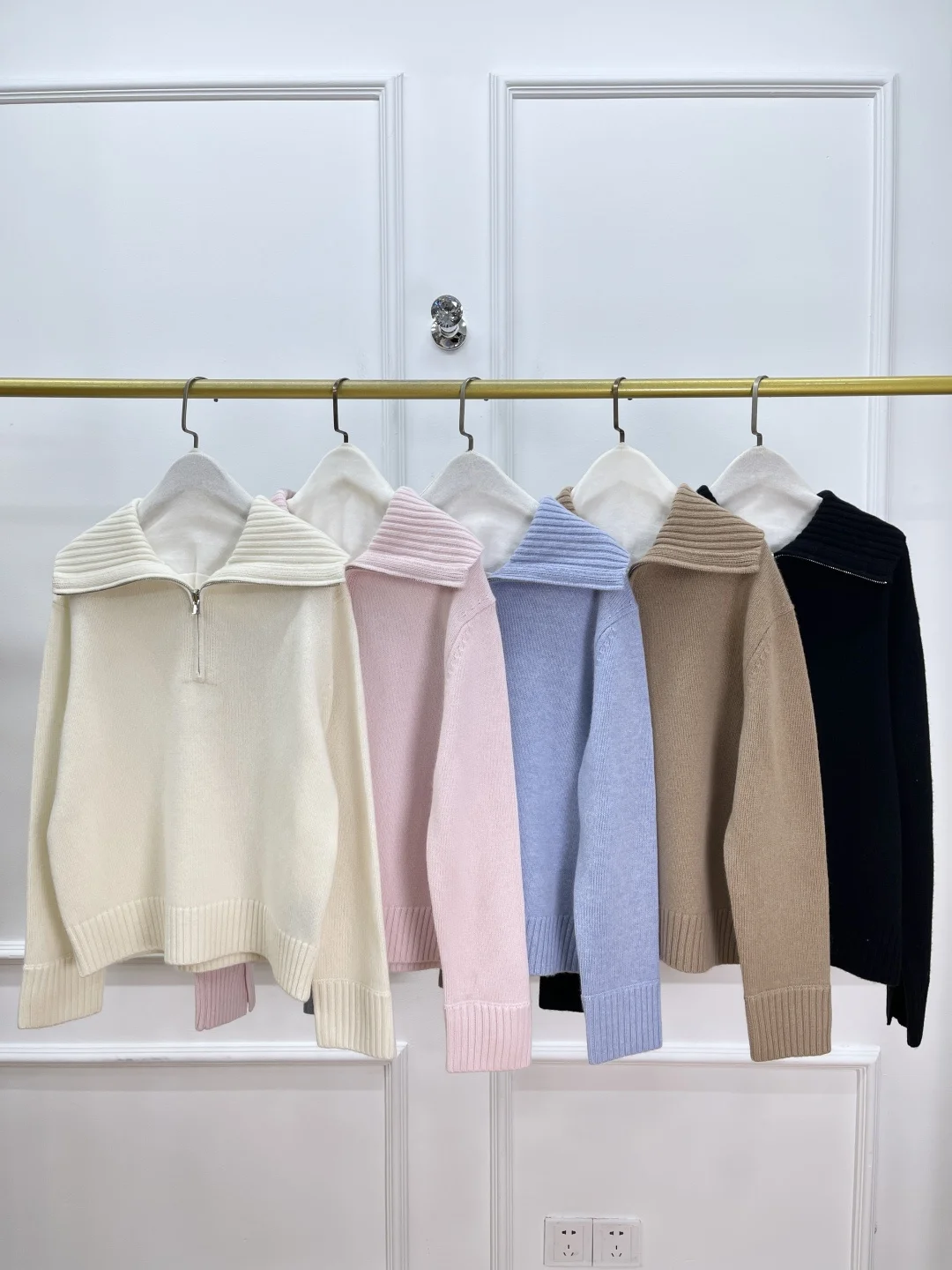 

Autumn Women's Cashmere Knitted Pullover Half Zipper Turn-down Collar Long Sleeve Fashion Female Sweater