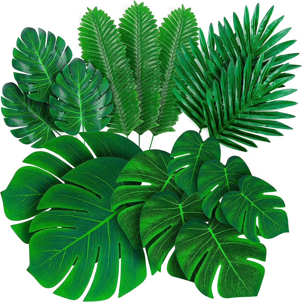 Foglie di palma tropicali artificiali Jungle Safari Hawaiian Luau Party Fake Palm Leave Birthday Home Table Baby Shower Decor Supplies