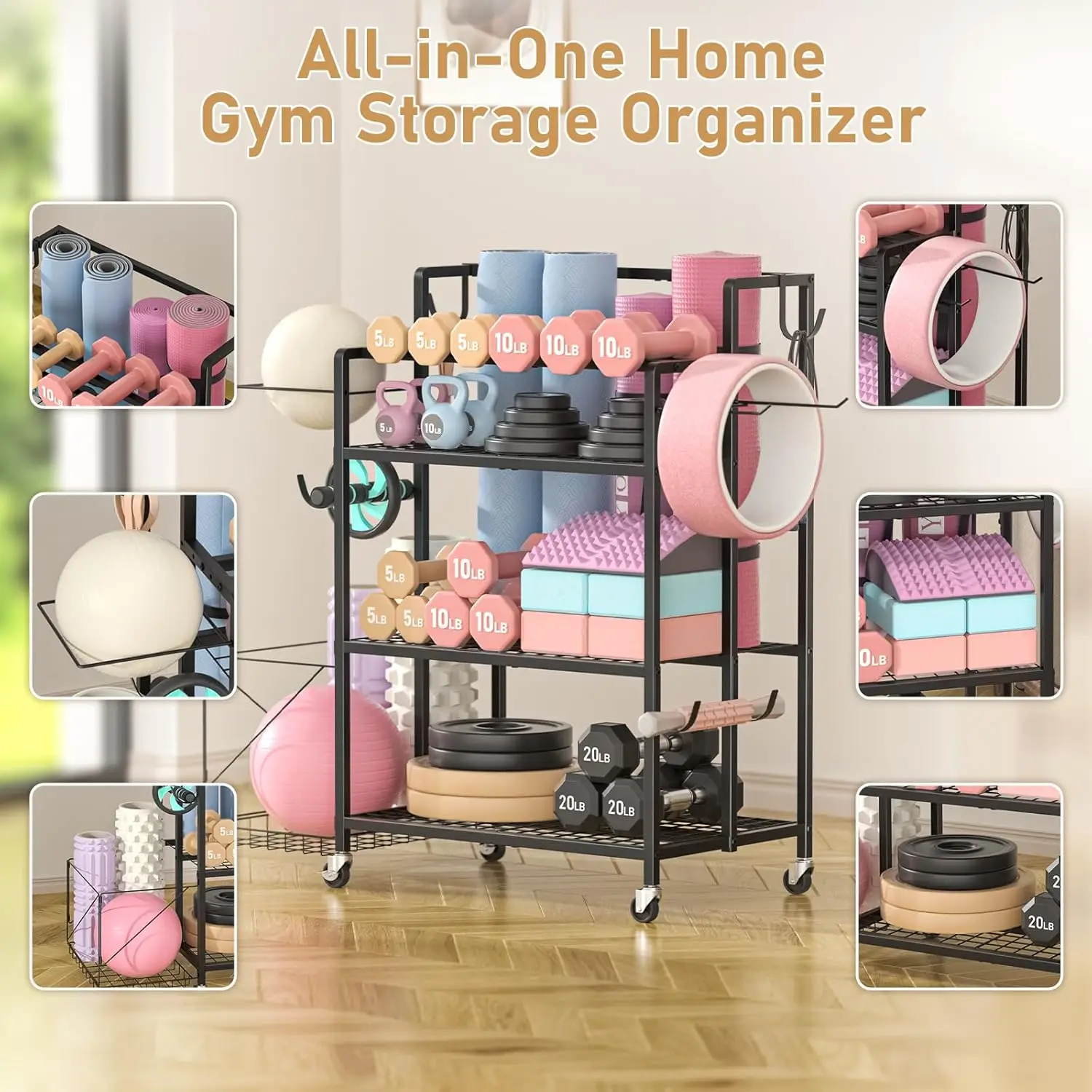 Home Gym Storage, No Material Specified, No Color Specified, Suitable for Dumbbells, Kettlebells and Workout Equipment