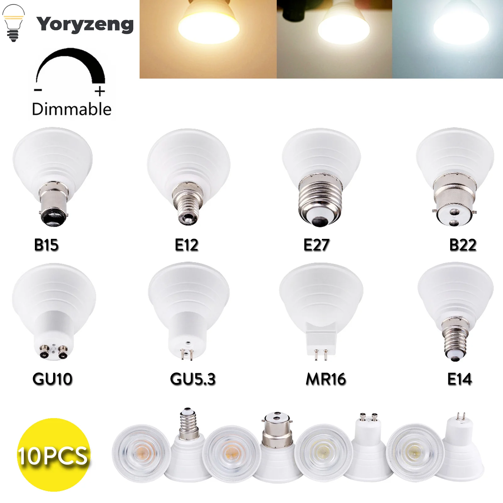 

10Pcs 7W GU10 MR16 E27 Dimmable LED Spotlight Bulbs Cold Warm Neutral White Replace 50W Halogen Lamp 24 Degree Beam Angle Lamps