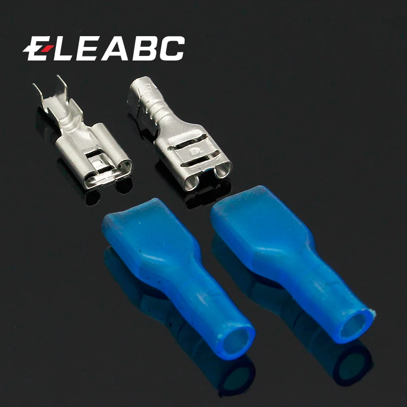 4.8mm Crimp Terminal 50 Female Spade Connector+ 50 Blue Case