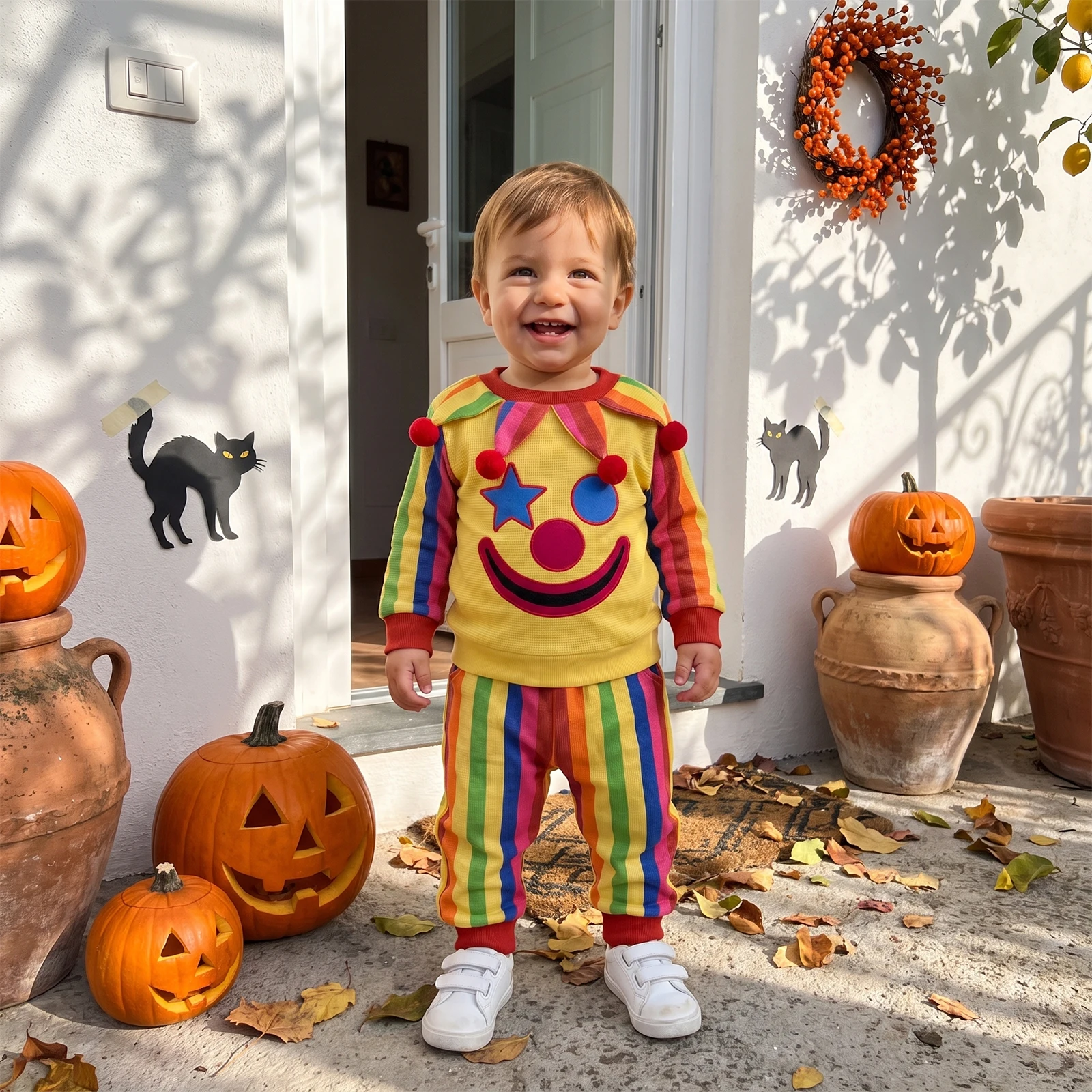 Toddler Baby Boy Halloween Outfit Clown Costume Sweatshirt and Pants 2Pcs