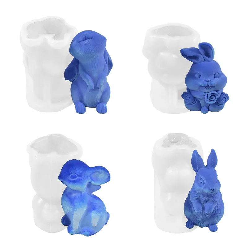 3D cute rabbit silicone candle mold DIY rabbit animal Plaster soap resin craft mold handmade chocolate cake baking tools