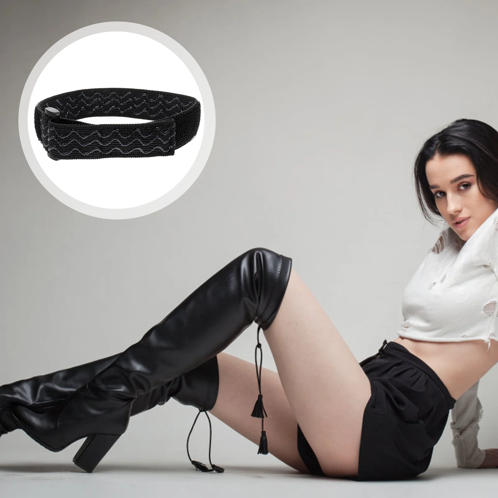 1 مجموعة أحذية عالية مكافحة إسقاط حزام ملصقات بمادة لاصقة قابل للتعديل مقاوم للماء التمهيد المثبت للنساء عدم الانزلاق الإكسسوارات