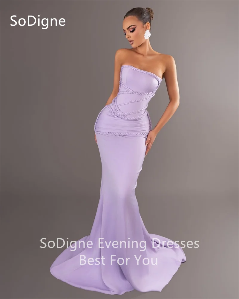 SoDigne فساتين سهرة مثيرة باللون الأرجواني حورية البحر بدون أكمام عناصر منسوجة فساتين حفلات بدون حمالات بطول الأرض 2025 مخصصة