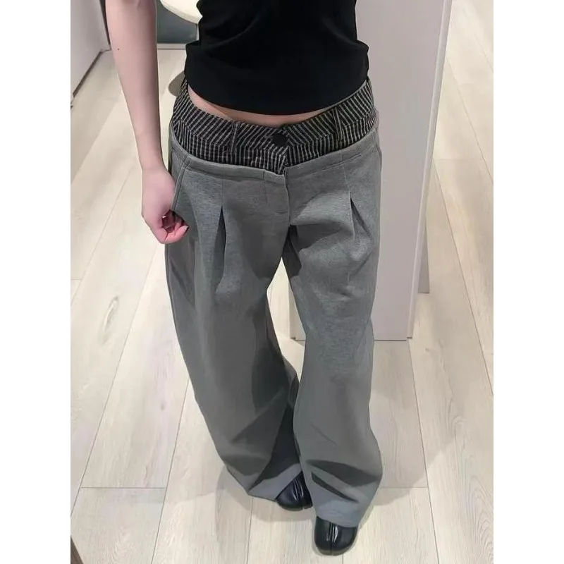 

Sense of Design Splicing Plaid Scimitar Pants Women's Summer Small Loose Straight Slack Casual Wide-leg Pants