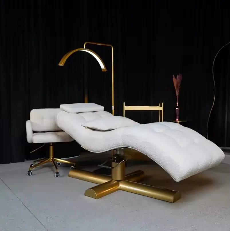 

eh-New Design Beauty Salon White Eyelash Facial Bed Modern Adjustable Height Curved Saloon Cosmetic Lash Bed with Chair Set@