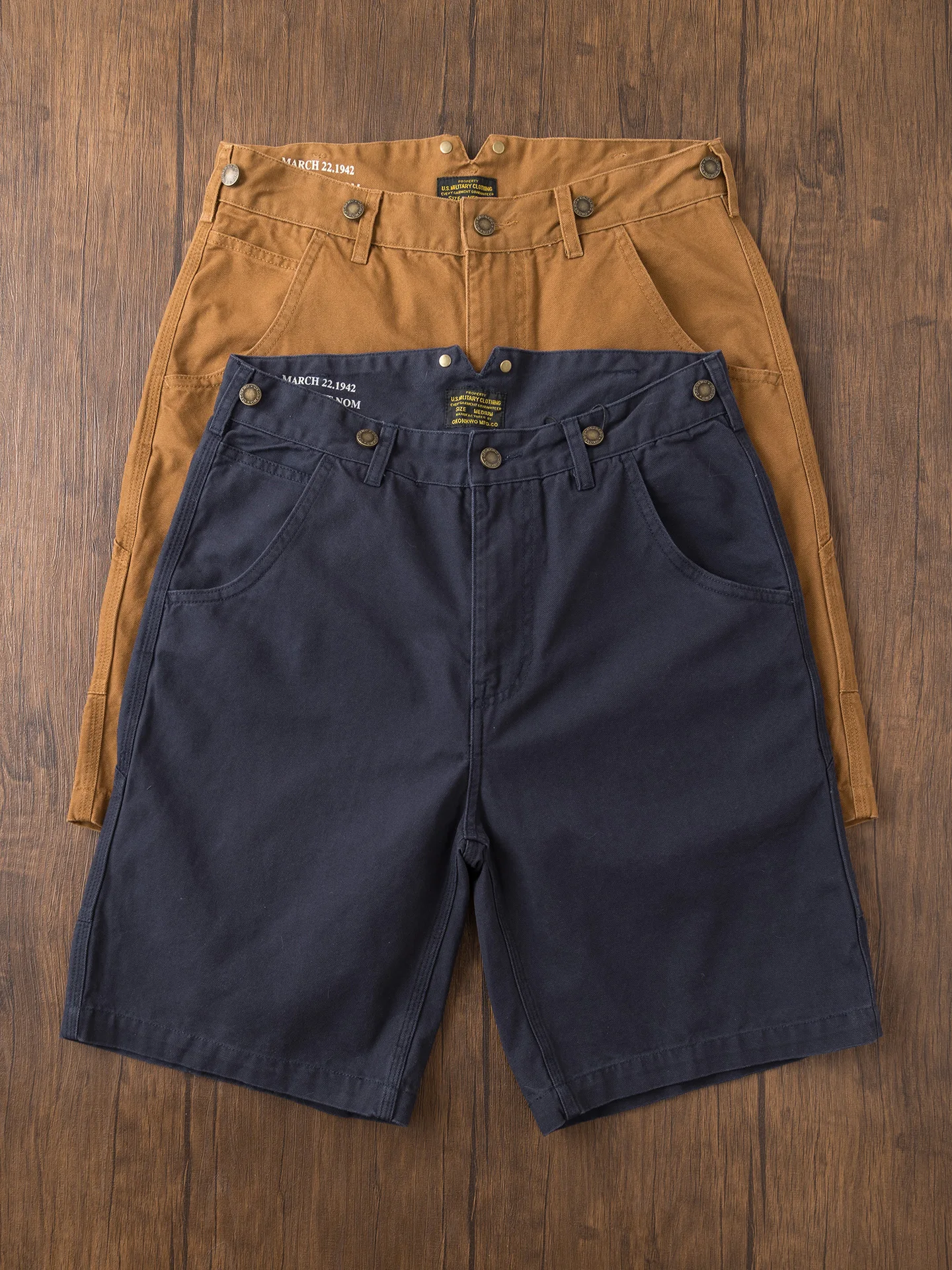 12oz Heavyweight American Pure Cotton Canvas Work Shorts Men's Mid-Waist Five-Pocket Utility Pants Straight Leg Summer Shorts