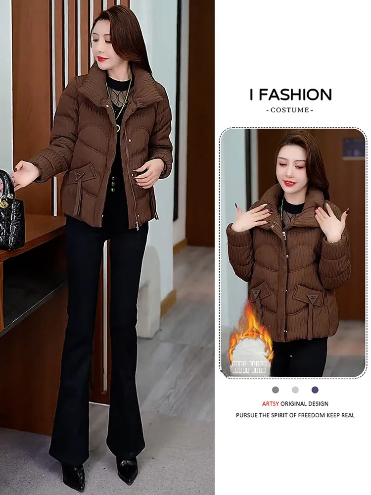 

Корейская зимняя стеганая куртка для женщин, модная, стройнящая фигуру, теплая, на хлопковом наполнителе, с застежкой-молнией...