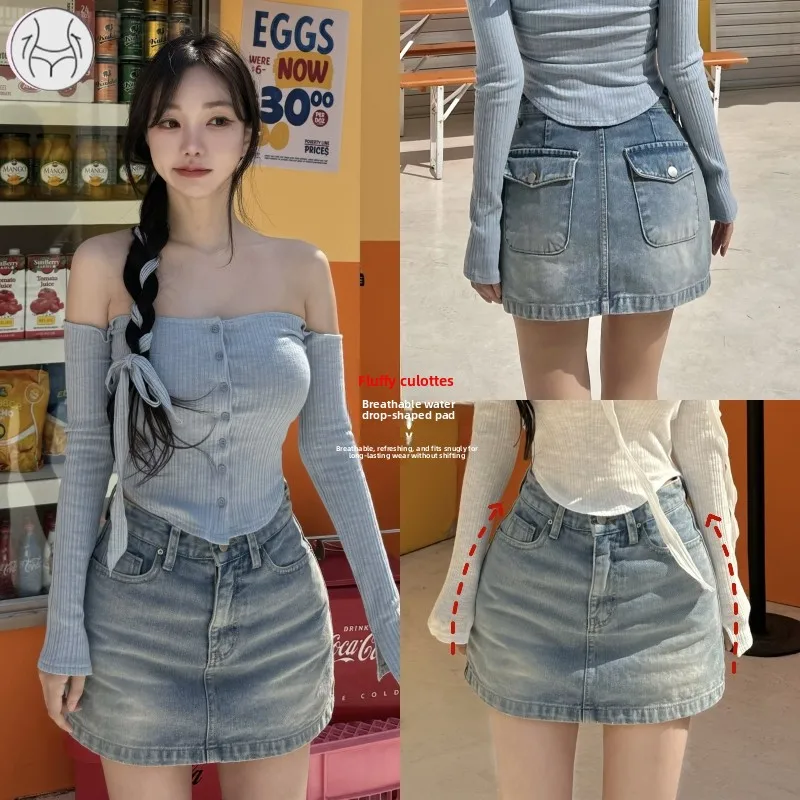 

Slimming High Waist A-Line Skirt Jeans Women's New Sle Korean Retro Light Blue Anti-Light Skirt Pants Cotton Stretch D...