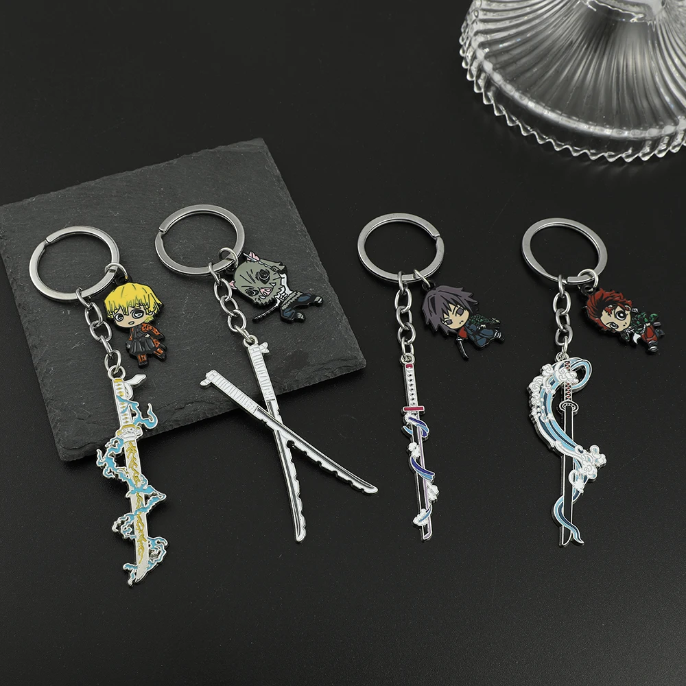 Anime Demon Slayer Sword Keychain Kimetsu no Yaiba Tomioka Giyuu Kochou Shinobu Weapon Cosplay Key Chain Metal Pendant Keyring